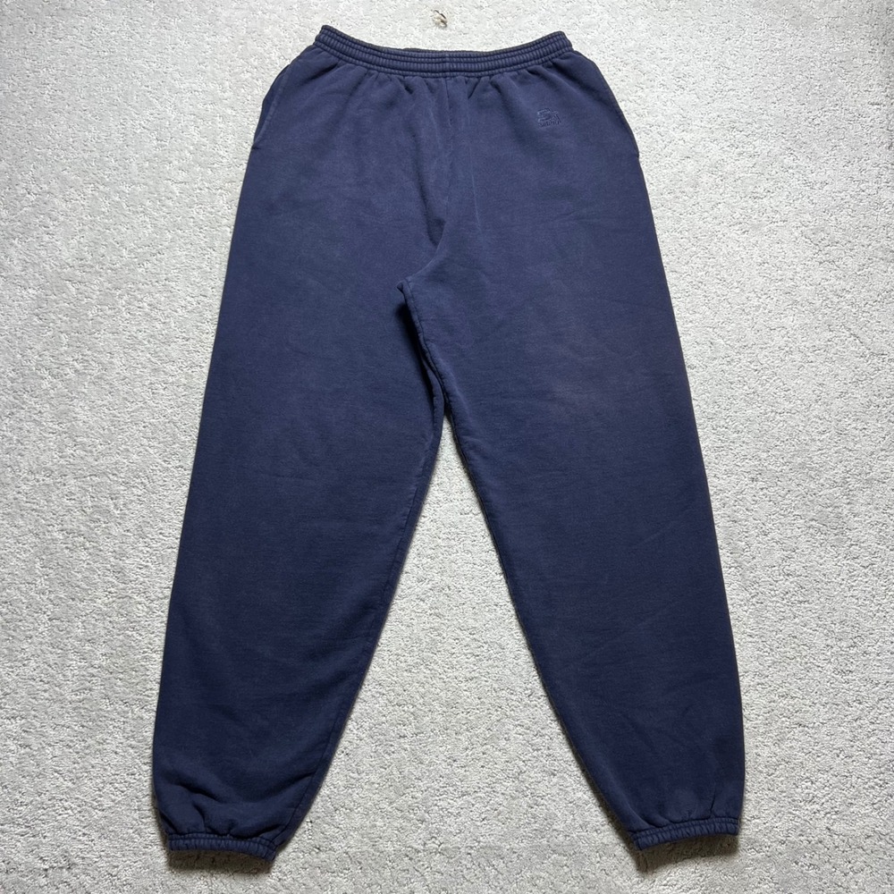 VINTAGE Starter Sweatpants Mens Medium Navy‎ Blue Fleece Embroidered Logo Faded